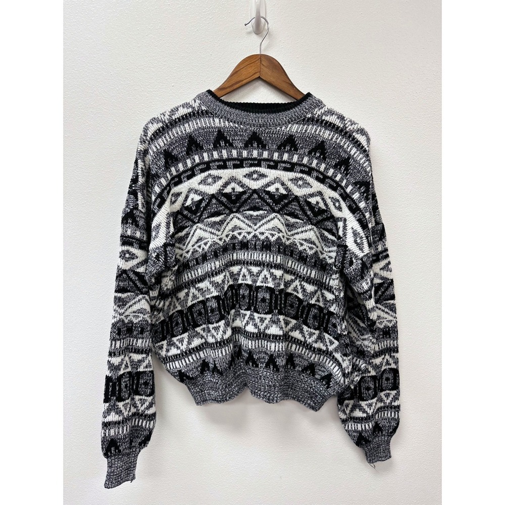 Vintage 90s Campus Geo Knit Sweater Black White L